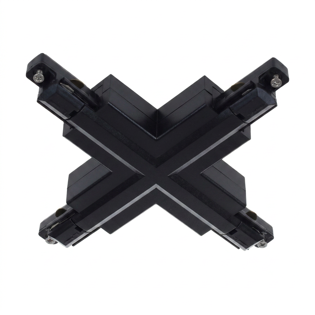 X-connector 1-fase rail | Kruis 4-weg | Zwart | Kunststof | Pro-Track