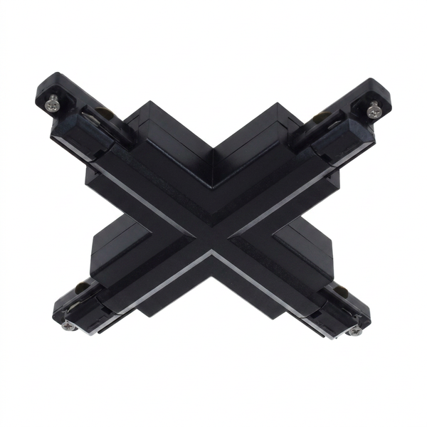 X-connector 1-fase rail | Kruis 4-weg | Zwart | Kunststof | Pro-Track