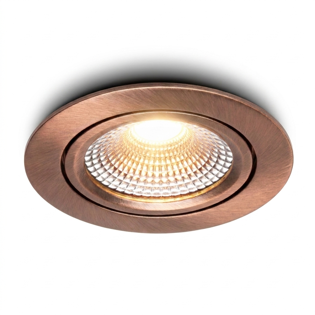 LED-Einbaustrahler, gebürstetes Kupfer | 5 W | Ausschnittdurchmesser 68–75 mm | Schwenkbar | 4 Lichtstufen | Tiran