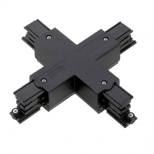 X-connector 3-fase rail | Kruis 4-weg | Zwart | Kunststof | Pro-Track